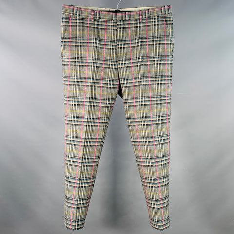 MSGM Size 36 Multi Color Plaid Virgin Wool Tapered Flat Front Dress Pants