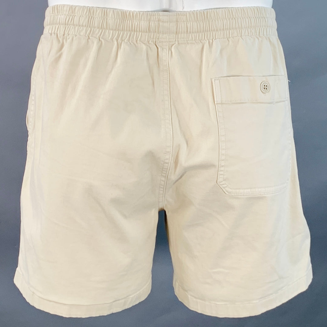 TODD SNYDER Size L Beige Twill Cotton Blend Drawstring Shorts