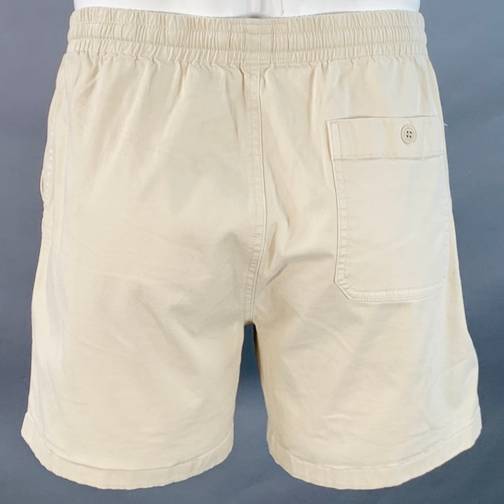 TODD SNYDER Size L Beige Twill Cotton Blend Drawstring Shorts