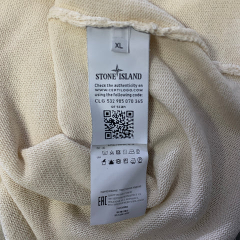 STONE ISLAND Size XL Cream Knitted Cotton Ribbed Pullover