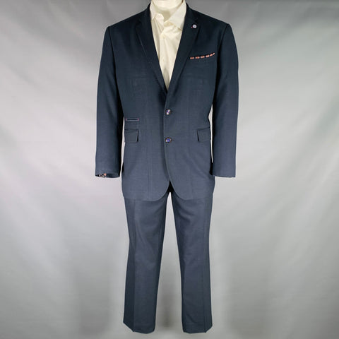 TED BAKER Size 46 Navy Pink Contrast Stitch Polyester Blend Suit