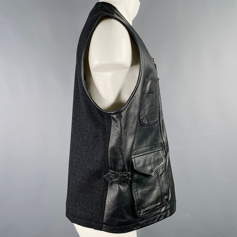 CUIR DU MONDE Size S Black Mixed Fabrics Leather Utility Vest