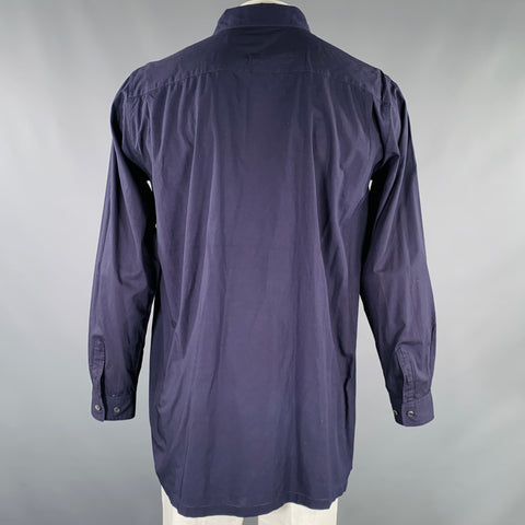 SAGE DE CRET Size L Navy Cotton Button Up Long Sleeve Shirt