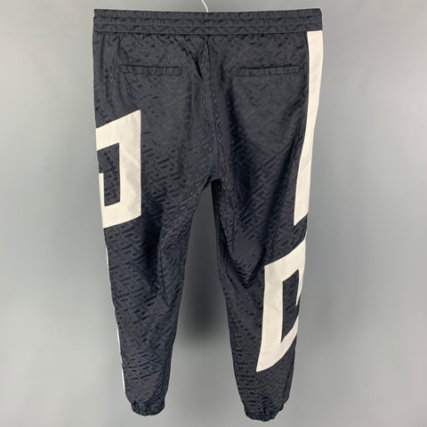 VERSACE Size 38 Navy White Color Block Casual Pants