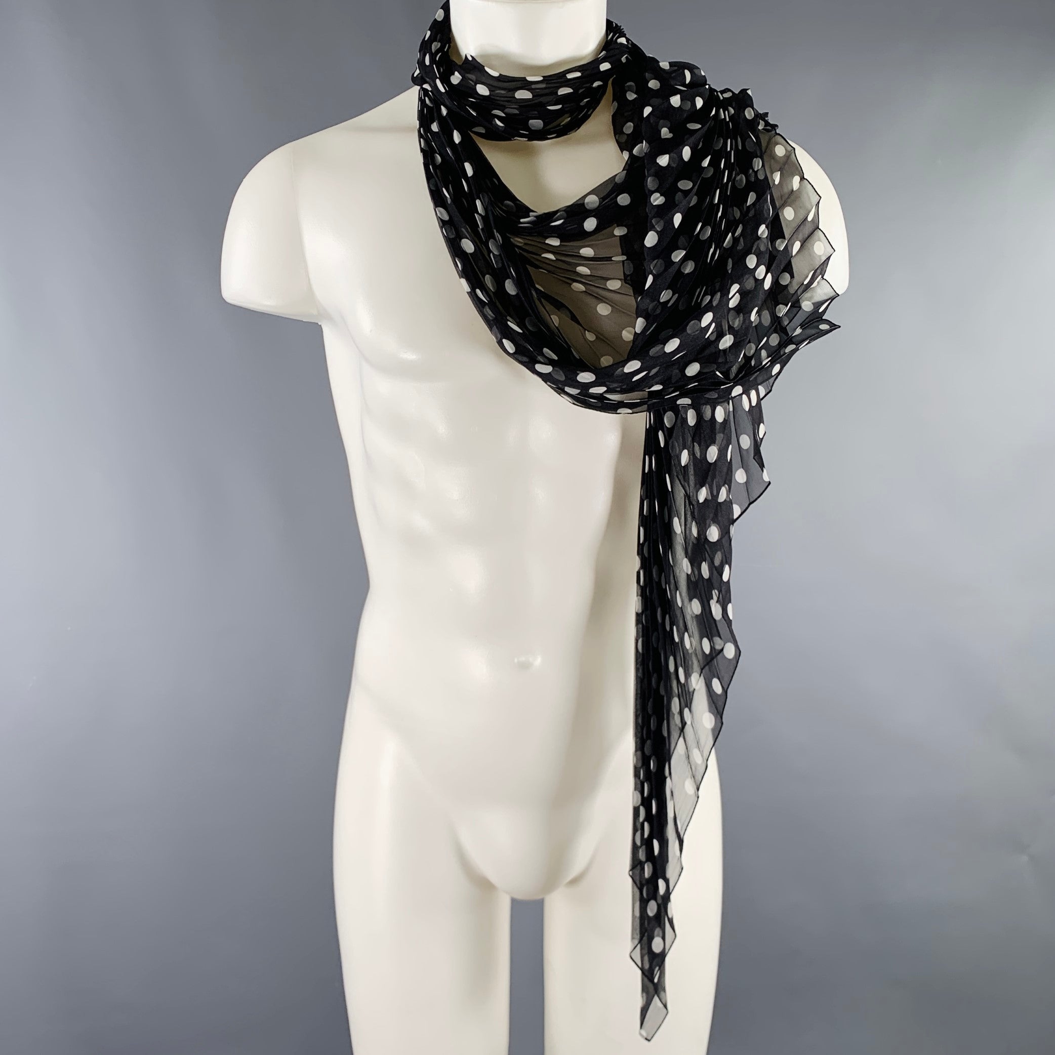 White Polka Dot top Pleated Silk Scarf Made in the USA