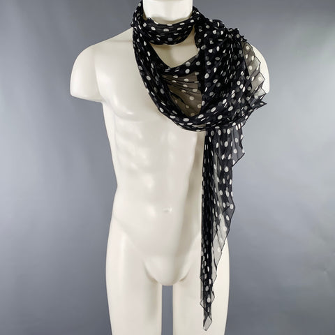 HAIDER ACKERMANN Black White Polka Dot Silk Scarf