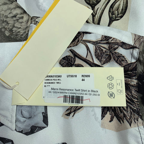 MARNI Size XXS Resonance White Brown Floral Print Silk Oversized Button Up Long Sleeve Shirt