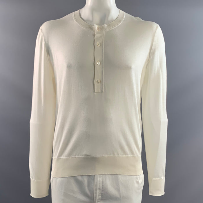 TOM FORD Size XL White Knitted Silk Cupro Hanley Pullover