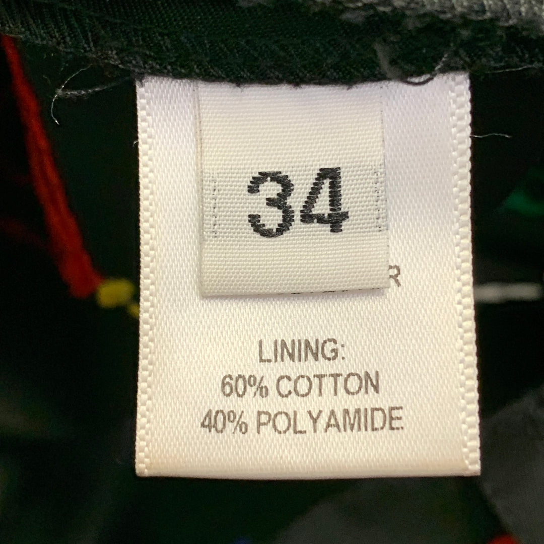 PRABAL GURUNG Size 34 Black Multi Color Abstract Embroidery Cropped Casual Pants