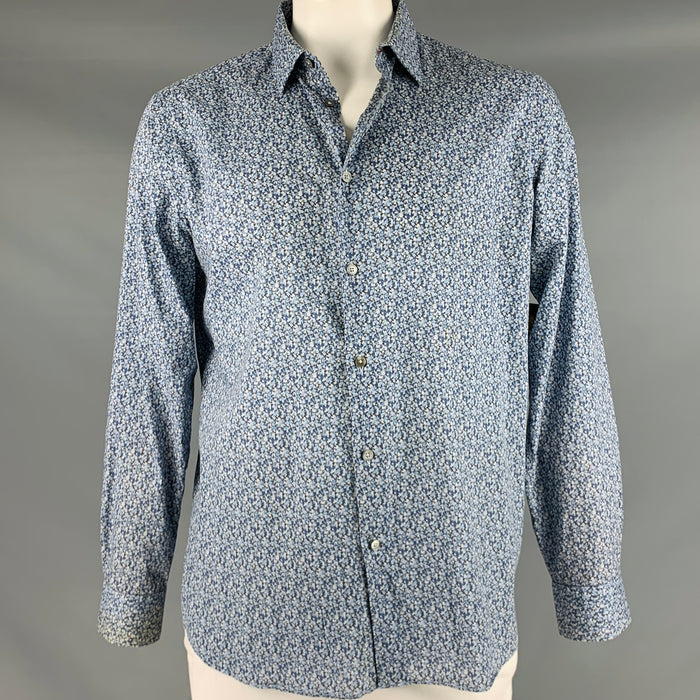 PAUL SMITH Talla XL Camisa de manga larga con botones de algodón con estampado abstracto azul