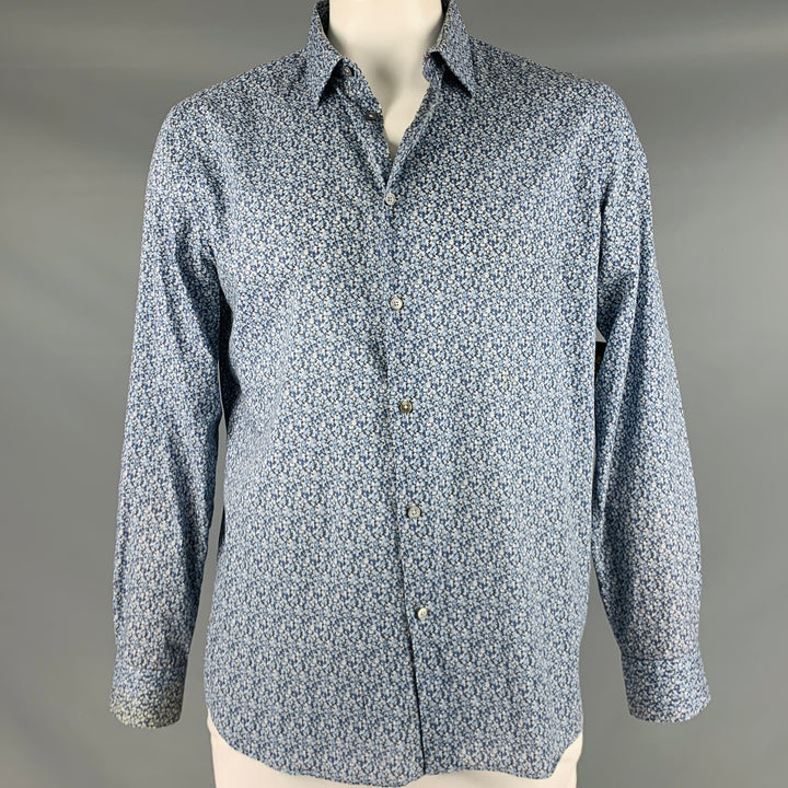PAUL SMITH Size XL Blue Abstract Print Cotton Button Up Long Sleeve Shirt