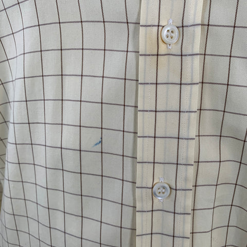 LUCIANO BARBERA Size L Yellow Brown Window Pane Cotton Long Sleeve Shirt
