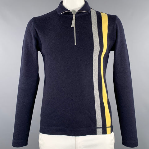 MICHAEL BASTIAN Size 42 Navy Yellow Grey Vertical Stripe Cashmere Pullover