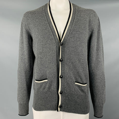 TOM FORD Talla 44 Cárdigan con botones de cachemira de punto gris, negro y blanco