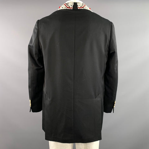 SIMONE ROCHA Chest Size L Black Red & White Beaded Wool Blend Sport Coat