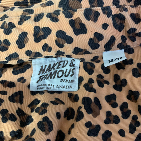 NAKED AND FAMOUS Size M Brown Black Animal Print Button Down Long Sleeve Shirt