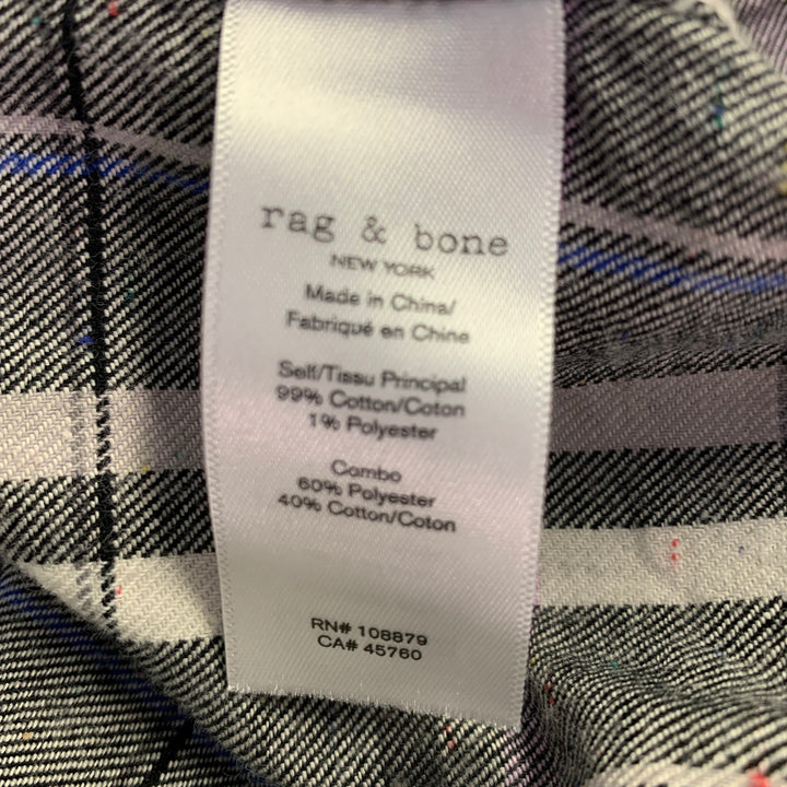 RAG & BONE Size S Black White & Purple Plaid Pointed Collar Long Sleeve Shirt