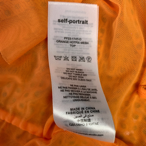 SELF-PORTRAIT Size 4 Hotfix Orange Silver Viscose Blend Rhinestones Cropped Dress Top