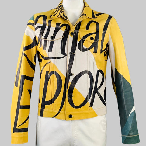 BURBERRY PRORSUM SS15 Size 42 Yellow Black Book Cover Print Leather Jacket