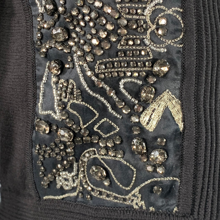 CHRISTIAN LACROIX Size S Black Silver Silk Beaded Cropped Cardigan