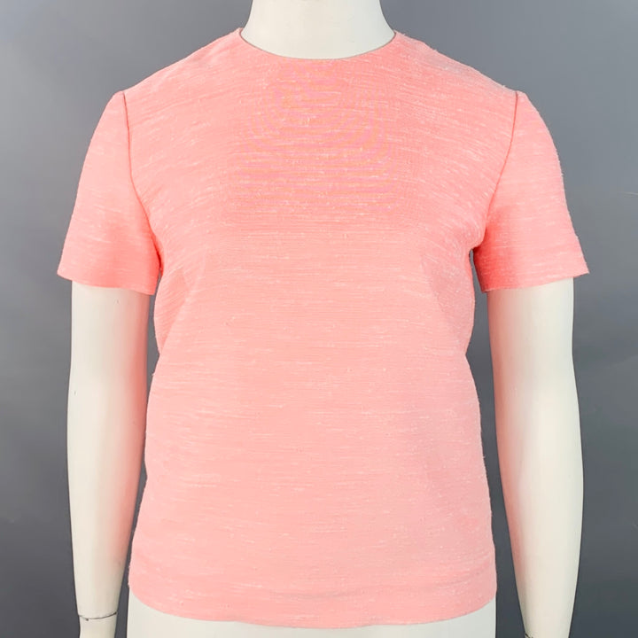 STELLA McCARTNEY Size L Pink Rayon Silk Blend Textured Crew Neck Boxy Casual Top