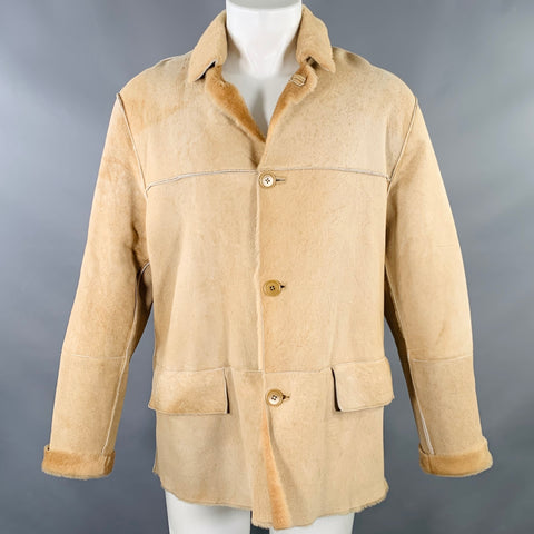 JOHN VARVATOS Size 40 Beige Leather Shearling Button Up Coat