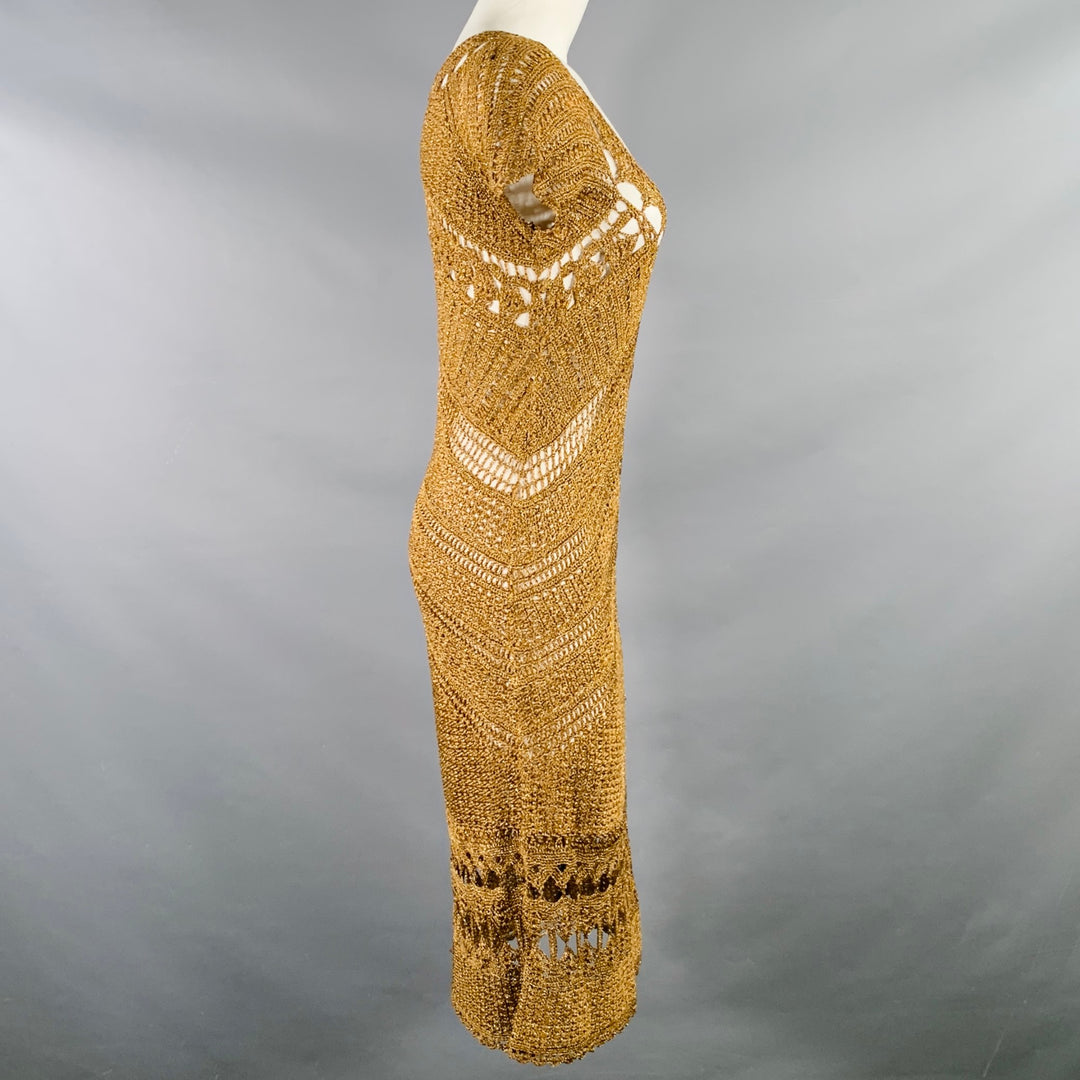 DIANE VON FURSTENBERG Size M Gold Acetate Blend Crochet Dress