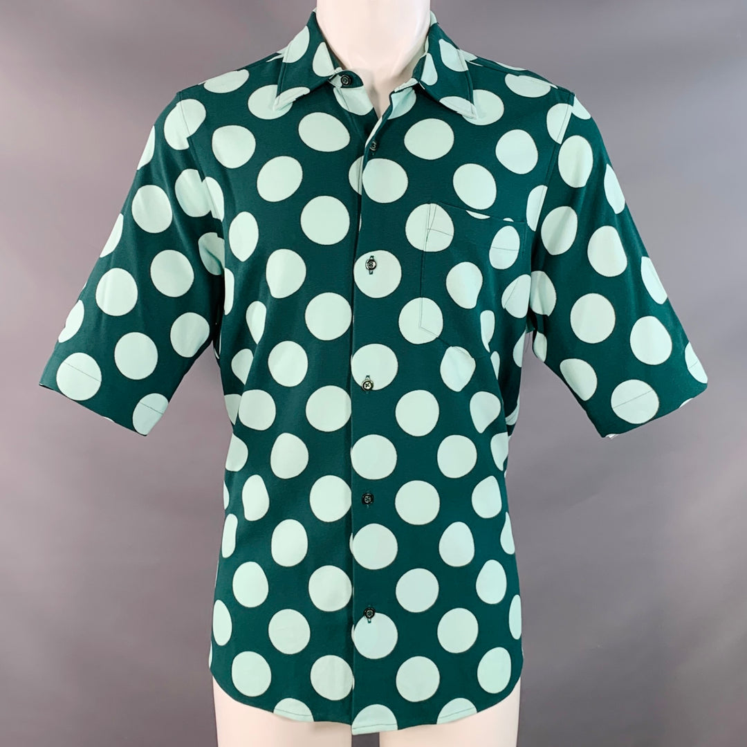 AMI by ALEXANDRE MATTIUSSI Size S Forest Green Mint Polka Dot Short Sleeve Shirt