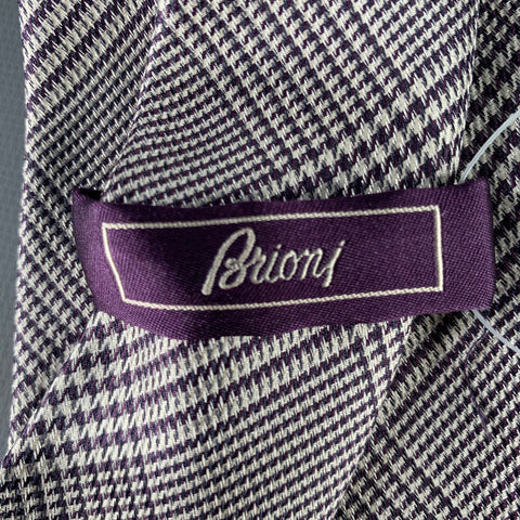 BRIONI Purple White Glenplaid Silk Tie