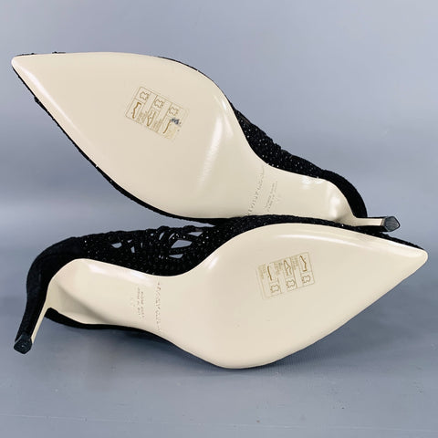 GIORGIO ARMANI Size 8 Black Suede Rhinestones Cutout Stiletto Pumps