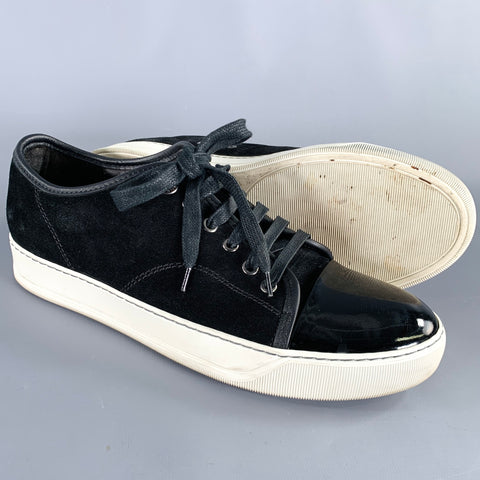 LANVIN Size 5 Black White Suede Patent Leather Sneakers