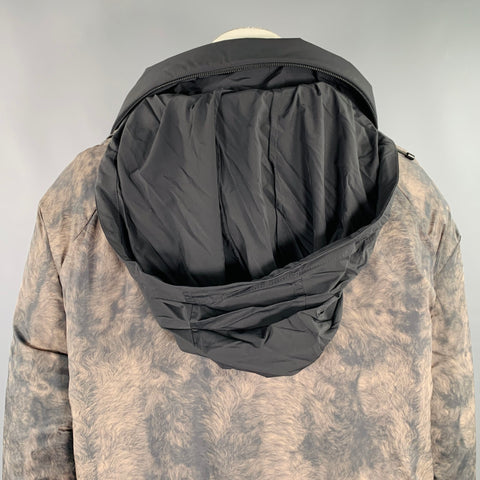 AKRIS Size 14 Black Brown Fur Effect Nylon Reversible Puffer Coat
