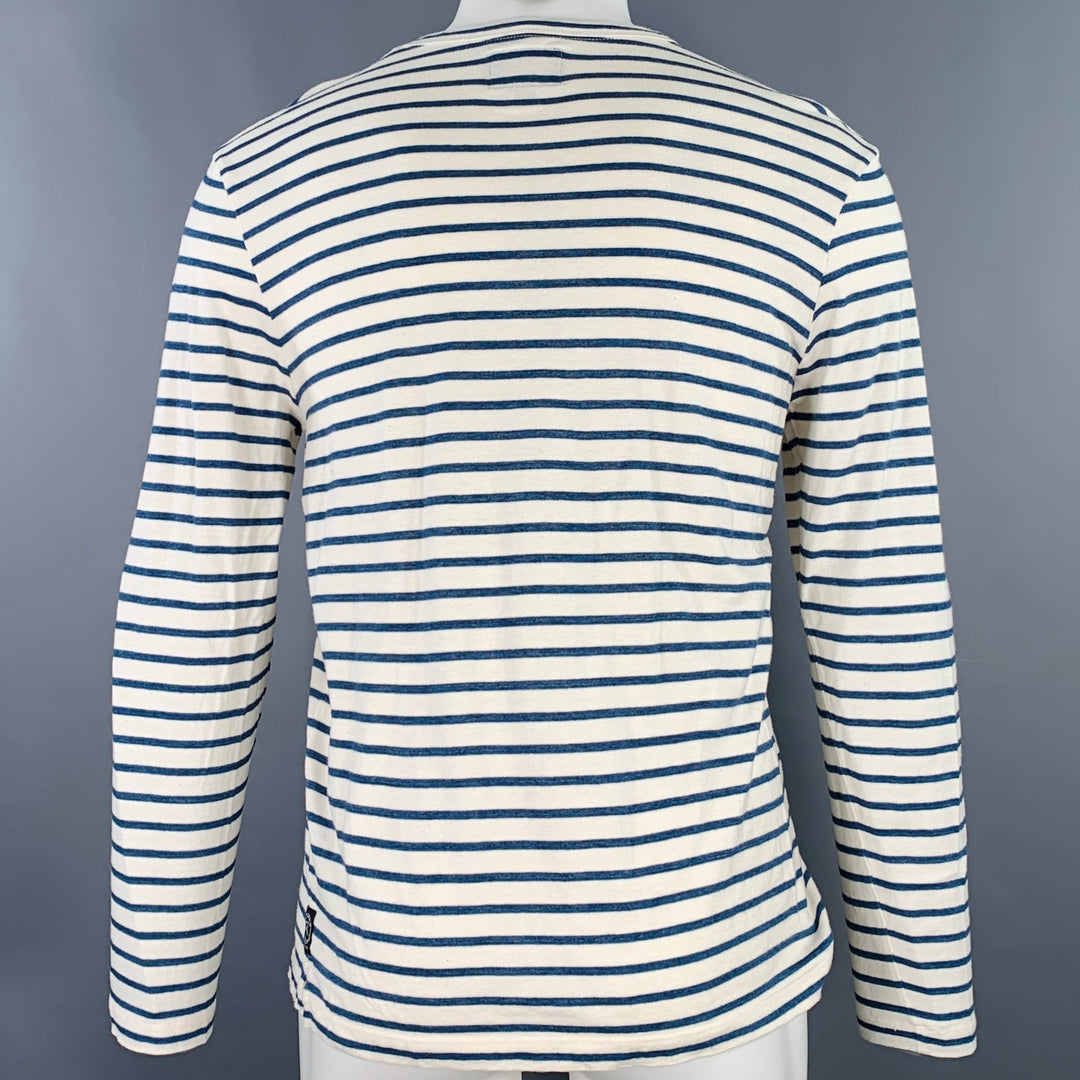 TODD SNYDER Size M White Blue Stripe Cotton Crew Neck Pullover