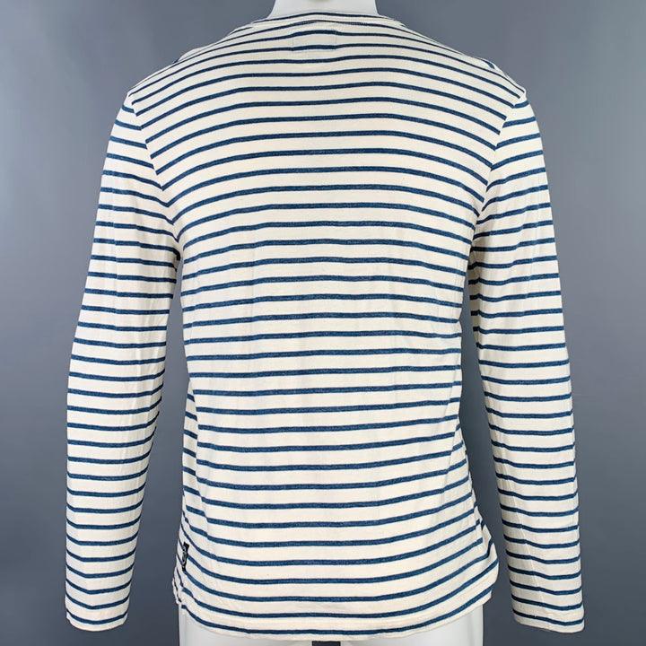 TODD SNYDER Size M White Blue Stripe Cotton Crew Neck Pullover