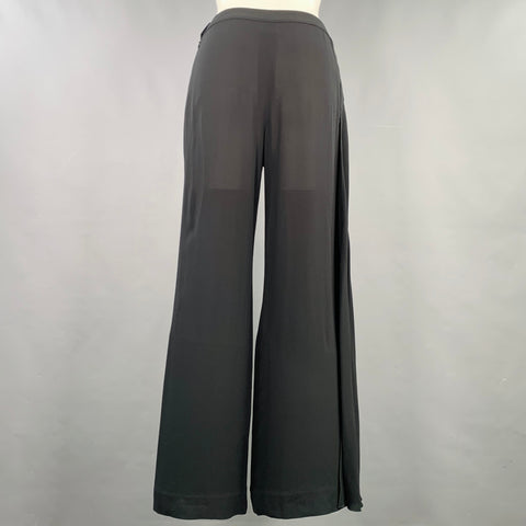 CHANEL 1999 Size 4 Black Silk Wide Leg Dress Pants