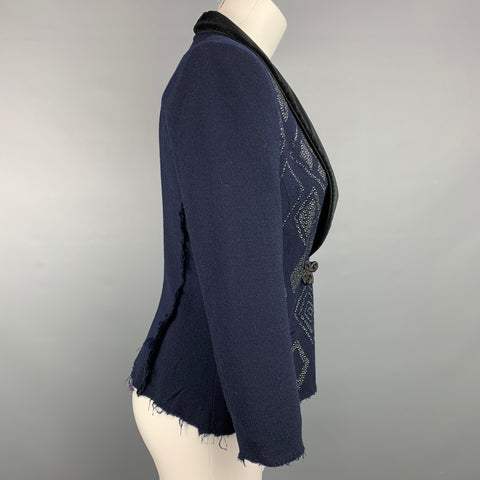 VINTAGE Size S Navy & Black Crepe Rhinestones Tuxedo Jacket