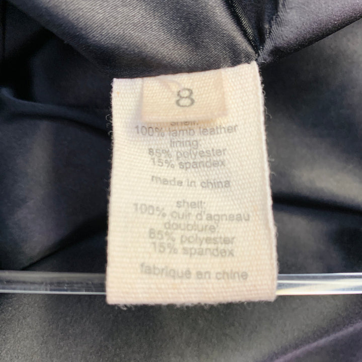 L'AGENCE Size 8 Black Pleated Lambskin Leather Pencil Below Knee Skirt