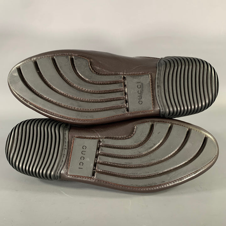 GUCCI Size 9.5 Tan Brown Monogram Leather Drivers Loafers