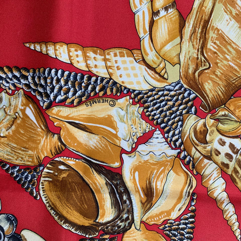 HERMES Red Gold Print Silk Scarves