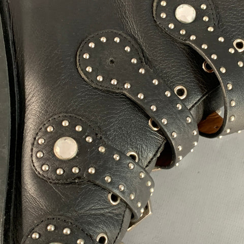 GIVENCHY Size 8 Black Studded Leather Belted Ankle Boots