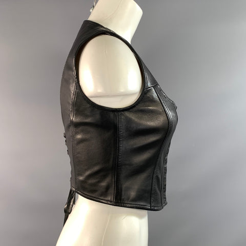 RED VALENTINO Spring 2016 Size 42 Black Leather Cropped Casual Top