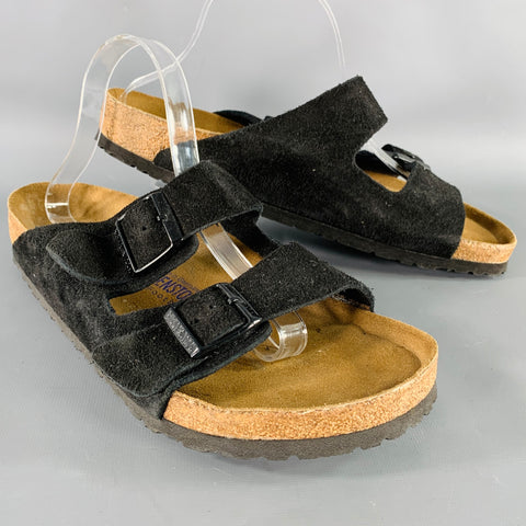 BIRKENSTOCK Size 10 Black Suede Buckle Sandals
