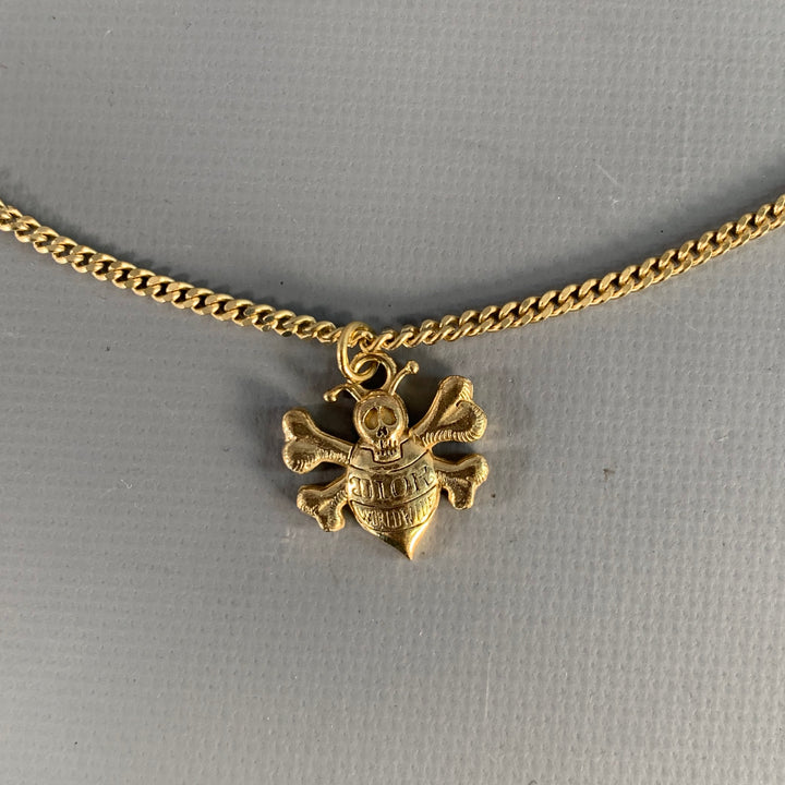 CHRISTIAN DIOR x STUSSY Gold Tone Skull Bee Pendant Necklace