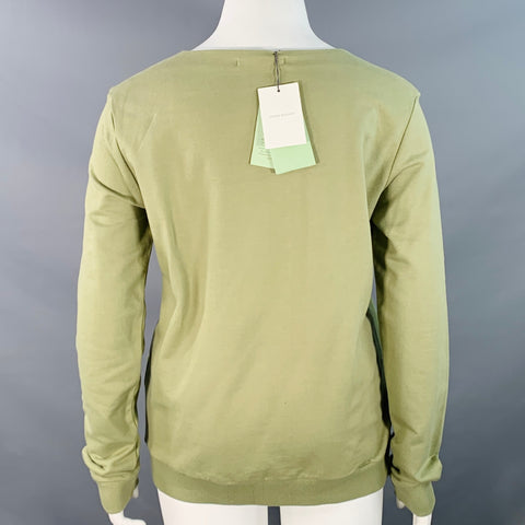BALMAIN Taille L Vert Sauge Mélange Coton Jersey Logo Col Rond Pull