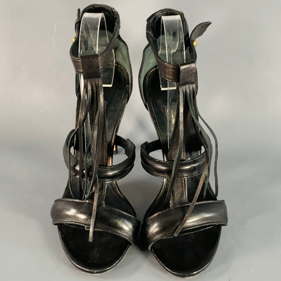 JEROME DREYFUSS Size 7 Black Leather Fringed Stiletto Pumps