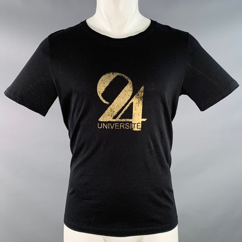 SAINT LAURENT Size XS 24 UNIVERSITE Black Gold Graphic Cotton Short Sleeve T-shirt