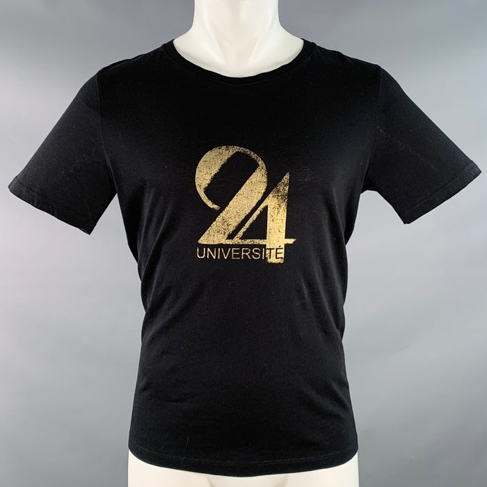 SAINT LAURENT Size XS 24 UNIVERSITE Black Gold Graphic Cotton Short Sleeve T-shirt
