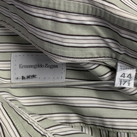 ERMENEGILDO ZEGNA Size XL Green Brown White Stripe Cotton Long Sleeve Shirt