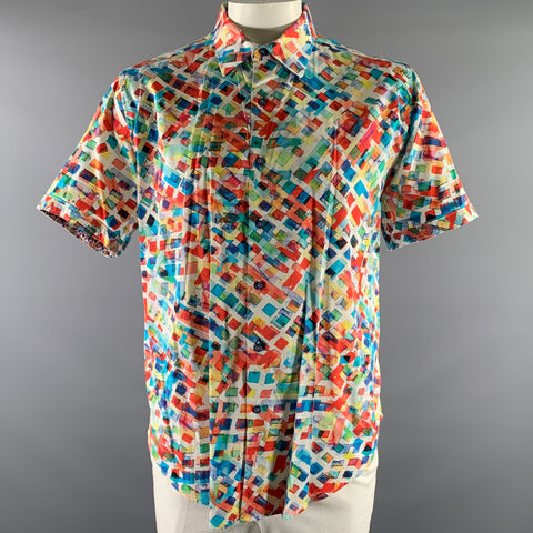 ROBERT GRAHAM Size XXL White Watercolor Geometric Short Sleeve Shirt