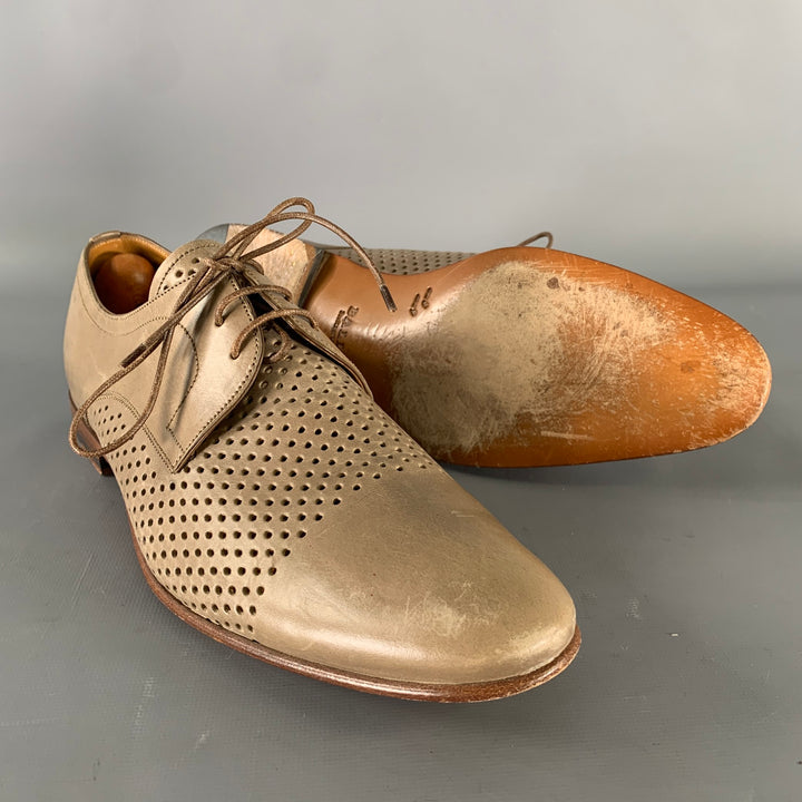 BALLY Size 9 Beige Perforated Leather Cap Toe Lace Up Shoes